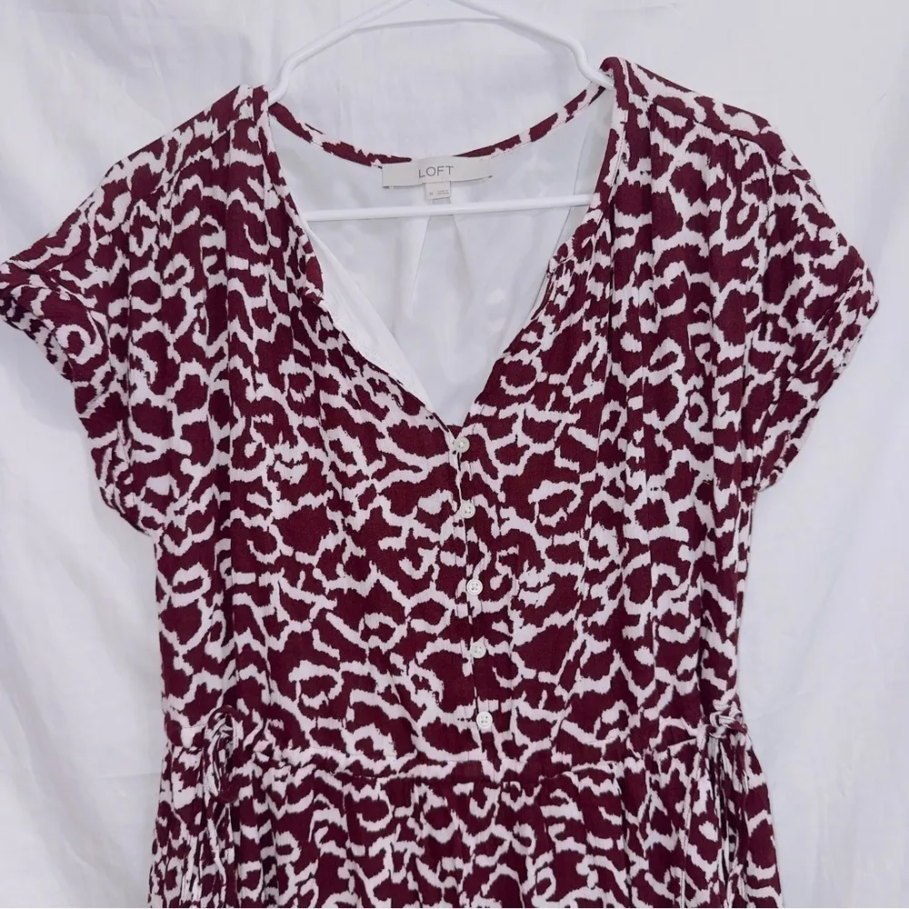 Women's Loft Red White Printed Side Ties Dolman Mini Dress size medium - Image 4