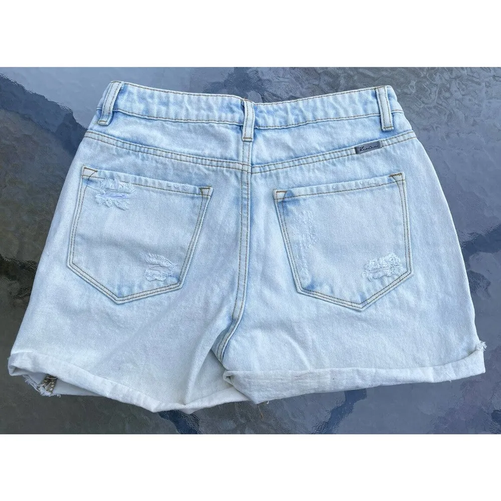 Kancan Size Small Distressed High Rise Jean Shorts Cuffed Light Wash - Image 2
