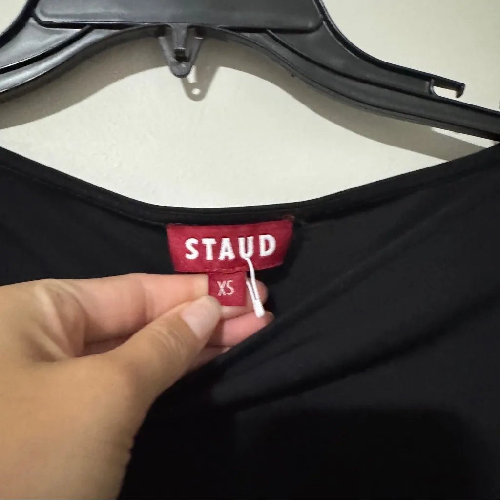 STAUD Gres Draped Midi Dress Size XS Black Long Sleeve - Image 6