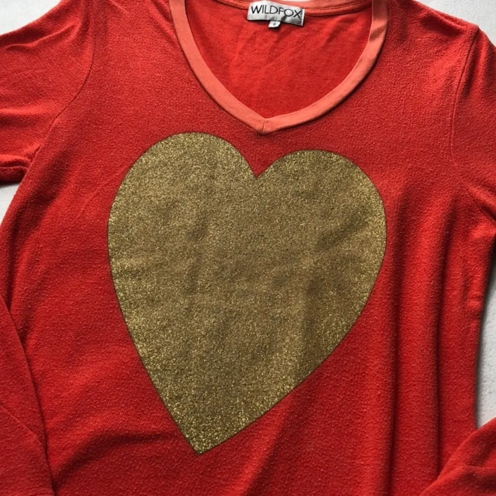Wildfox Gold Sparkle Heart Sweatshirt Orange - Image 5