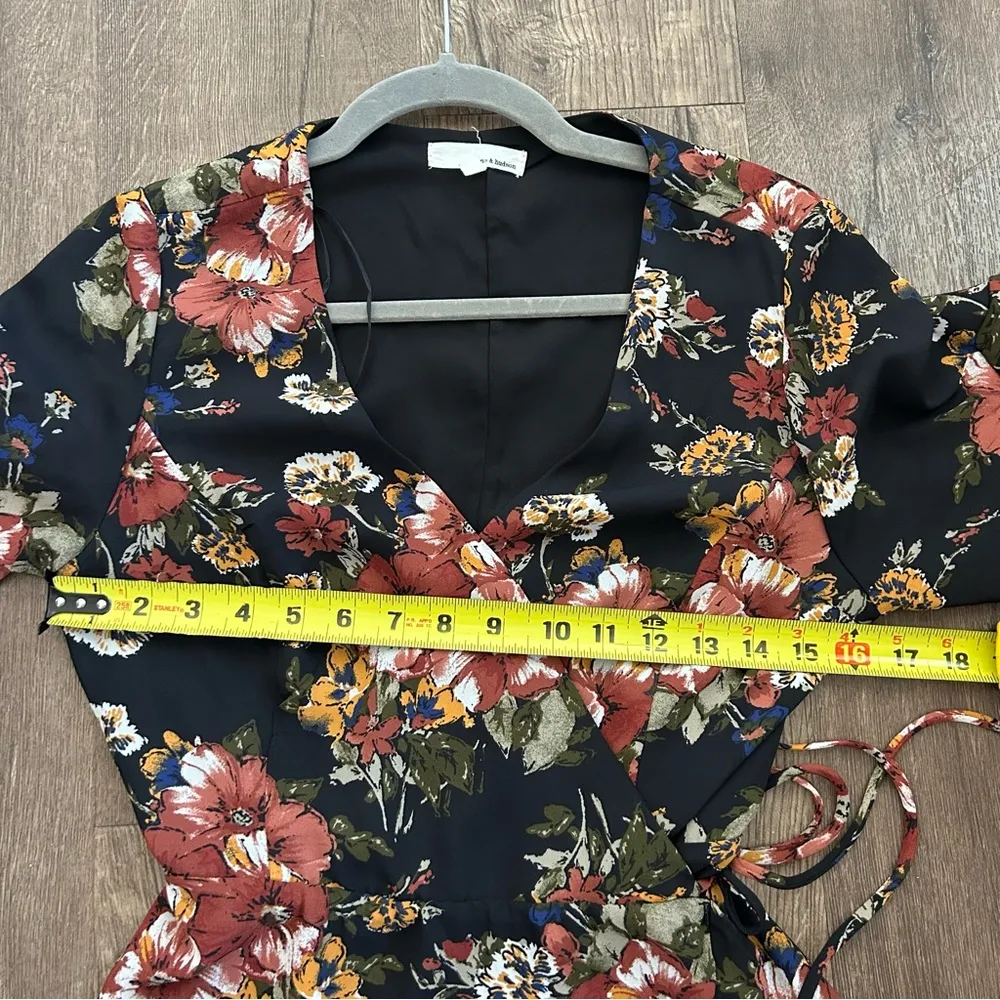 June + Hudson Black Floral Wrap Ruffle Tie Mini Dress M - Image 9