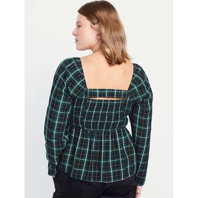 Old Navy‎ Smocked Seersucker Top Size 2X Plaid Peplum Preppy Academia Holiday - Image 10