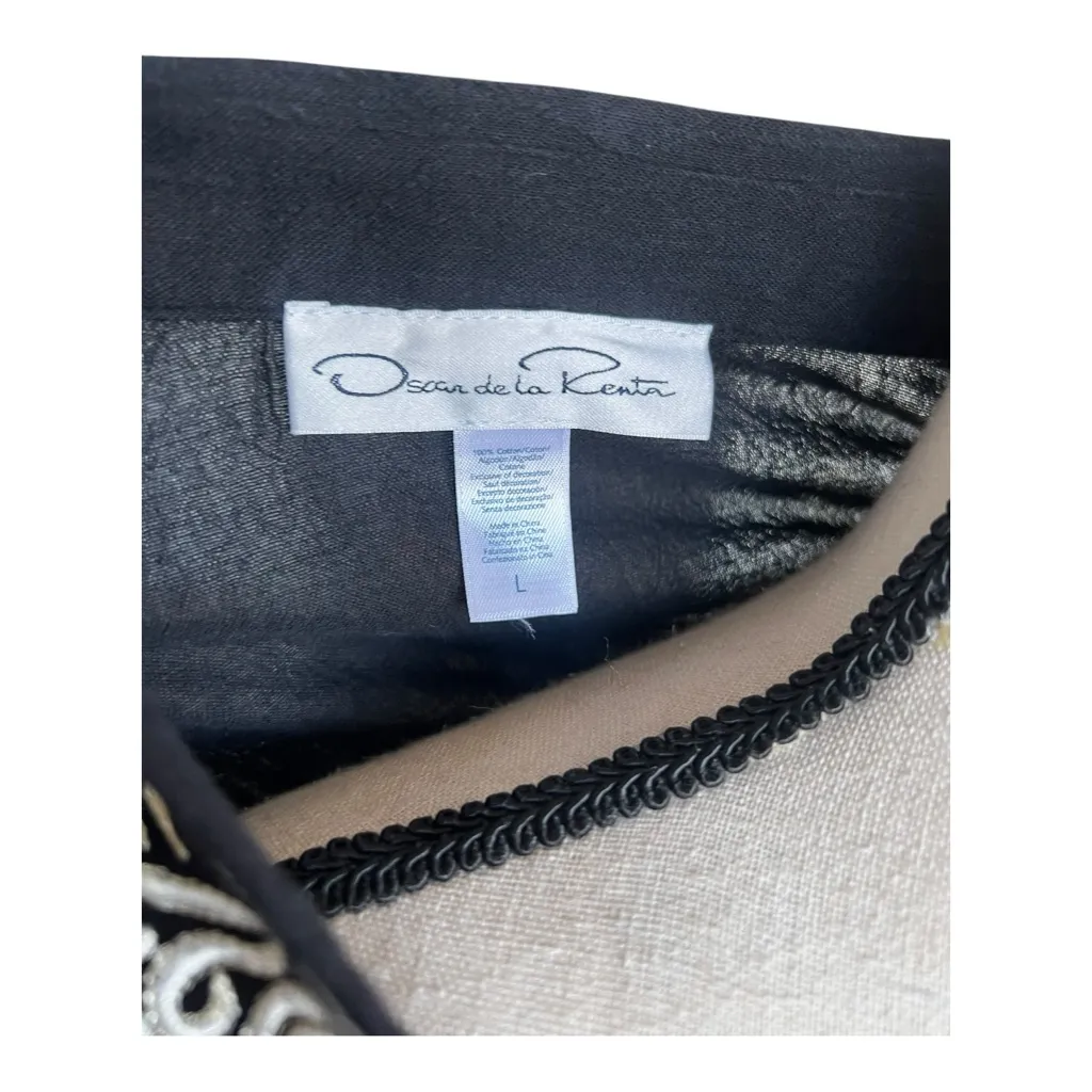 Oscar de la Renta Black Maxi Caftan Dress with White Accents Size L - Image 6