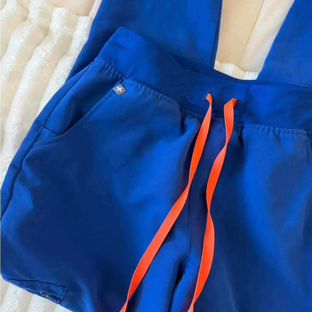 Figs Scrub Blue Joggers with Orange Drawstrings - Image 2
