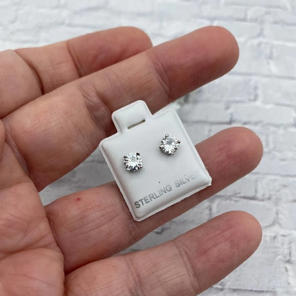 Cubic Zirconia 5mm Sterling Silver Stud Earrings Silver - Image 2