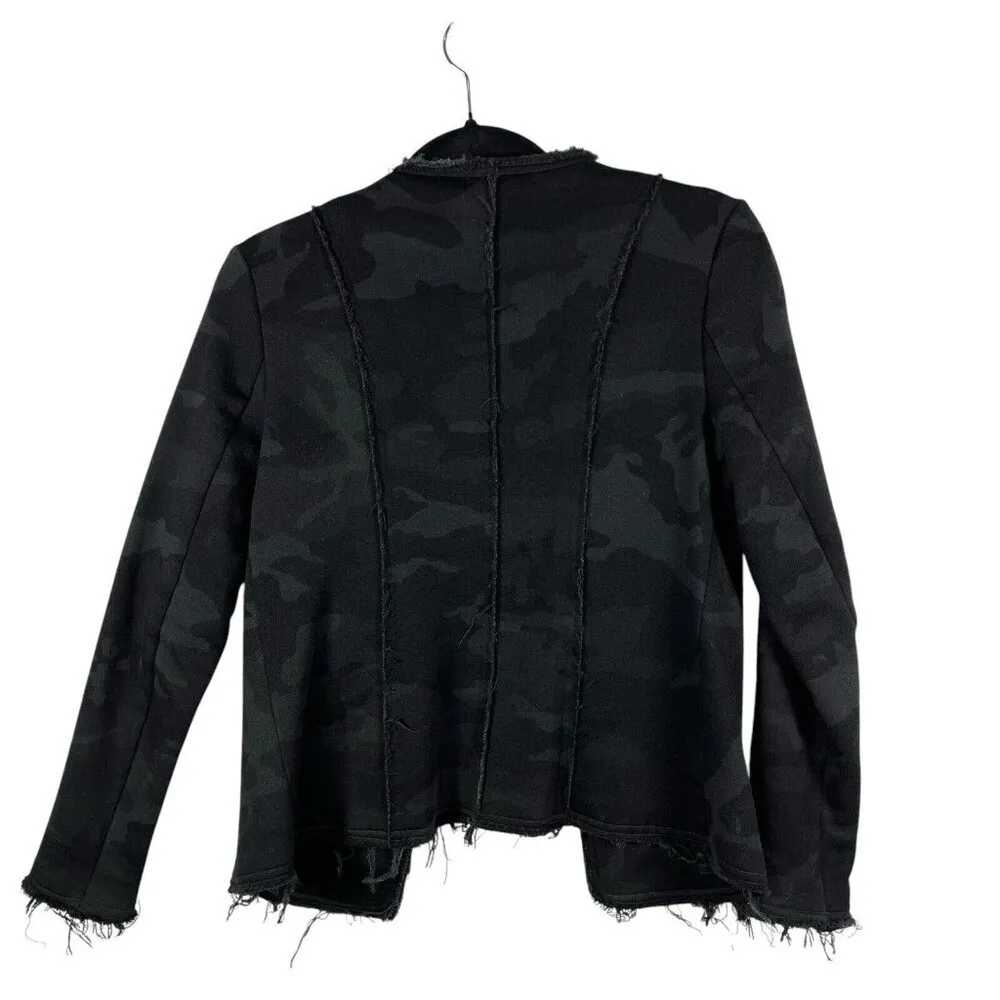 Drew Cotton Raw Edge Soft Muted Camo Open Fitted Jacket EUC Black Grey XS‎ - Image 2