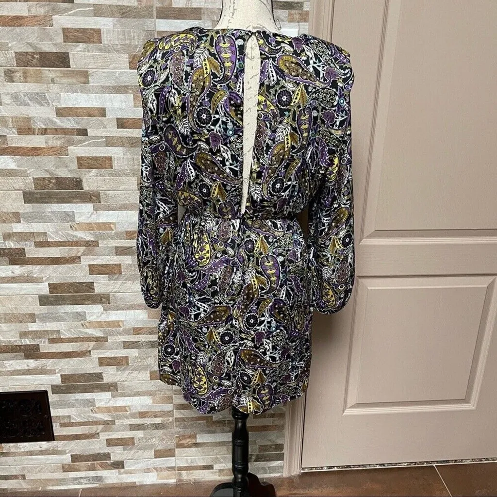 Zara Mini Dress Long sleeve Paisley Silky Satin Multicolored party cocktail M - Image 6