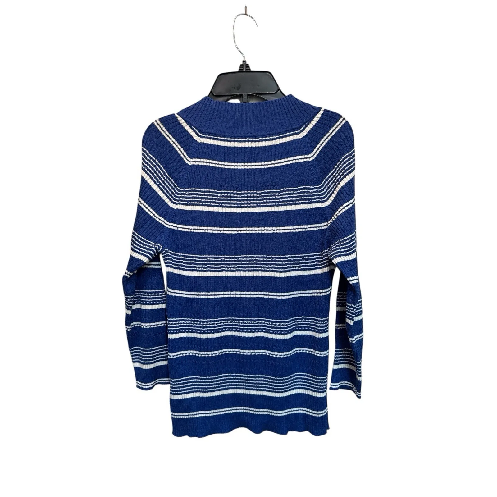 Brooks Brothers Silk Cotton Striped Sweater Women's Medium Blue White 3/4 Sleeve - Image 4