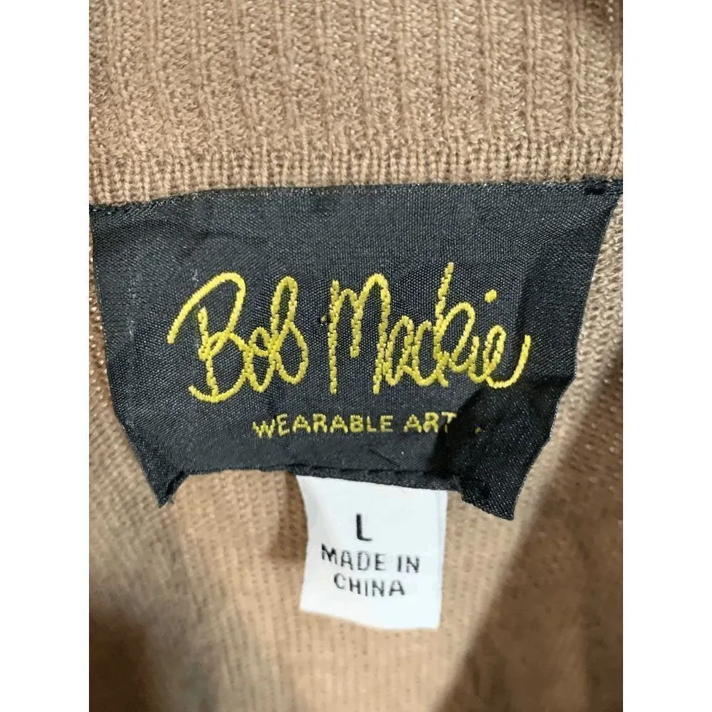 Bob Mackie Womens Jacket Full Zip Embellished Floral Knitted Brown XL - Image 6