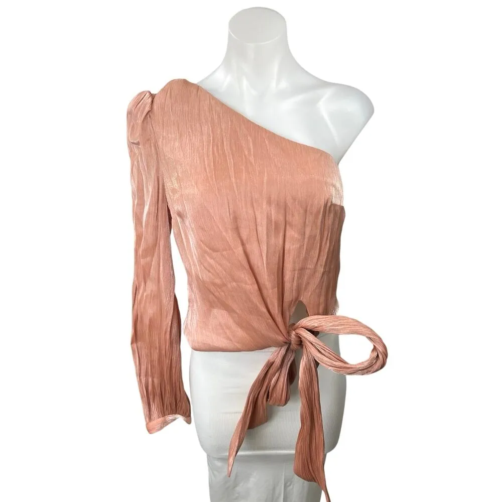 REVOLVE x Lovers + Friends Kendall Rose Metallic One Shoulder Tie Blouse Top S - Image 2