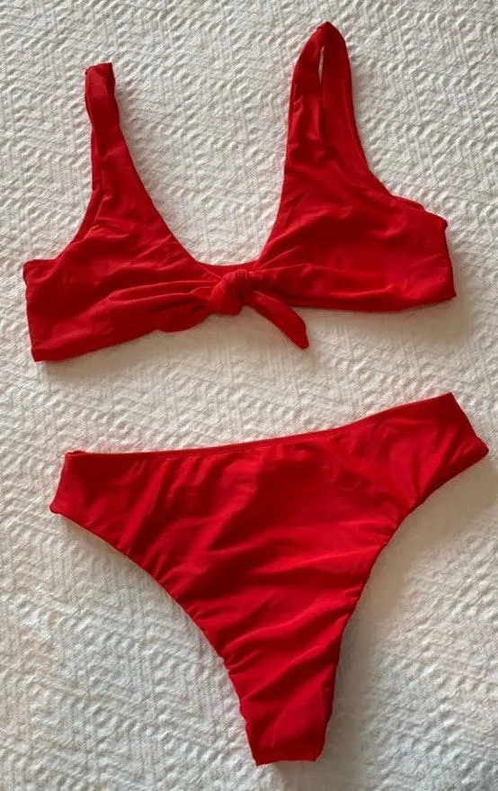 Red Tie Front Bikini Size XL - Image 3