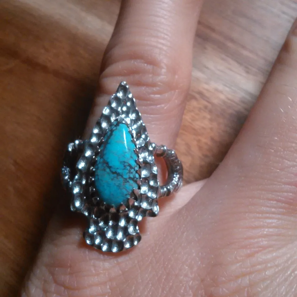 Artisan Crafted Blue Moon Turquoise Arrowhead Sterling Silver Ring (Size 6) - Image 7