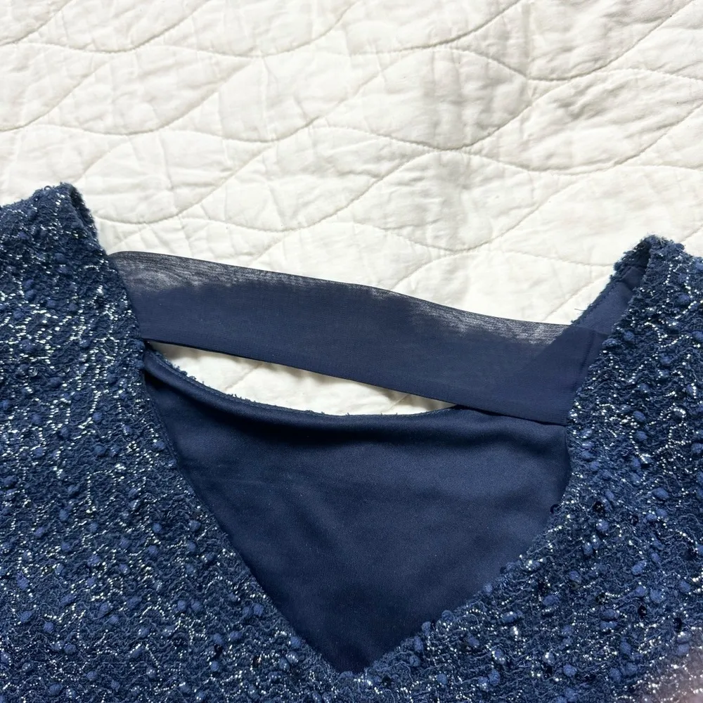 Jennifer Lopez Sparkle Textured Top Event Sequins Long Sleeves V-Back Sheer Sz L - Image 4