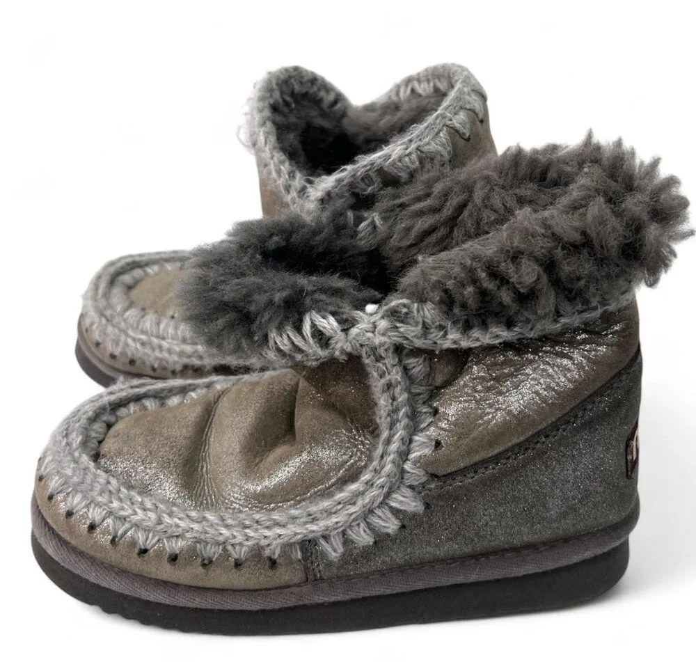 Mou X Free People 5 Boots Low Bootie Slipper Metallic Sheepskin Shearling Womens - Image 6