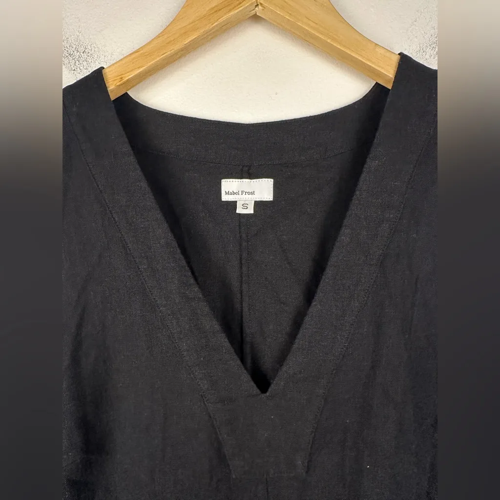 Mabel Frost The Sofia Black Linen V Neck Slits Pockets Maxi Dress Women’s Sz S - Image 5