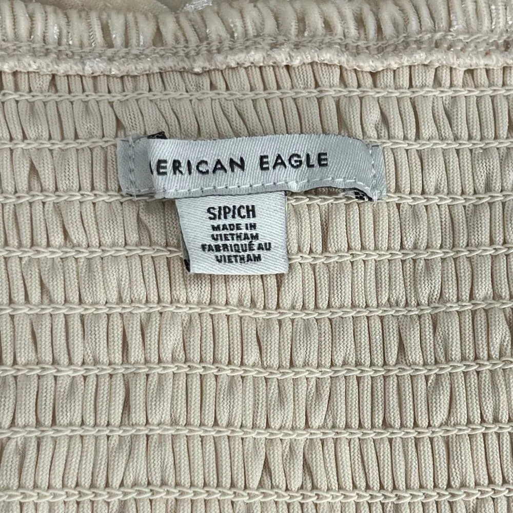 American Eagle Crushed Velvet Babydoll Cream Peplum Tank Top Shirt - Image 3