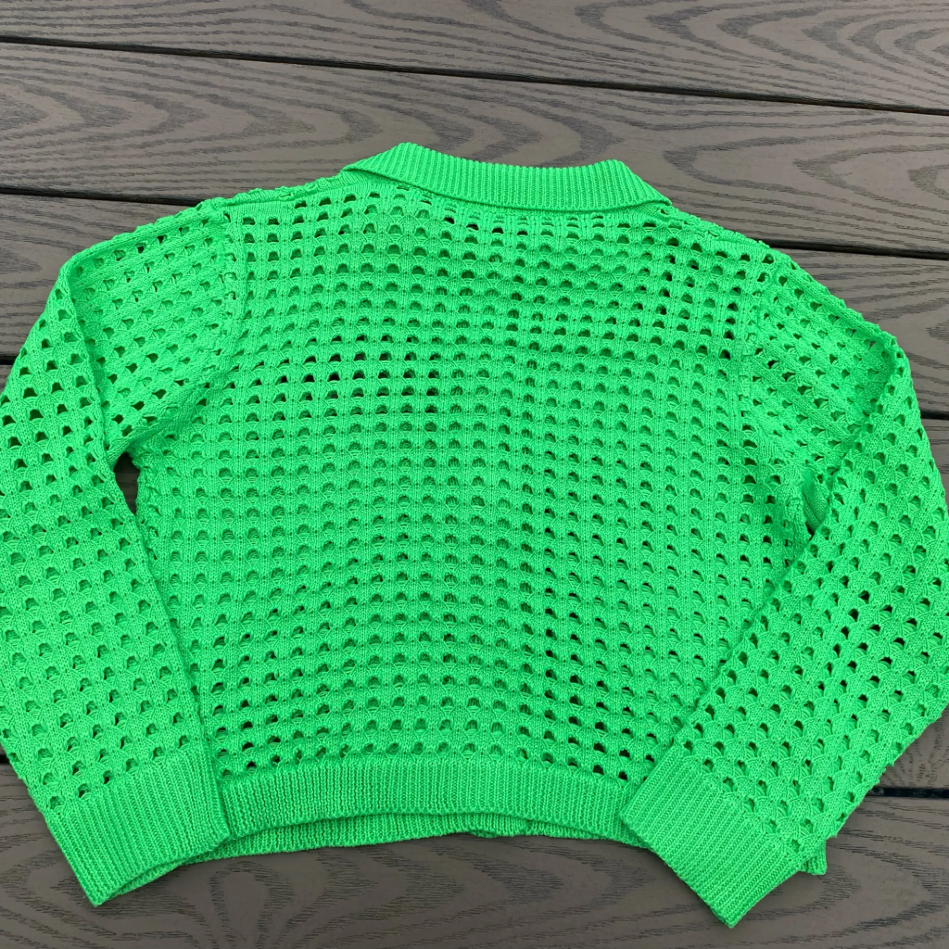 Chunky green neon collard cardigan small H&M long sleeve top - Image 4