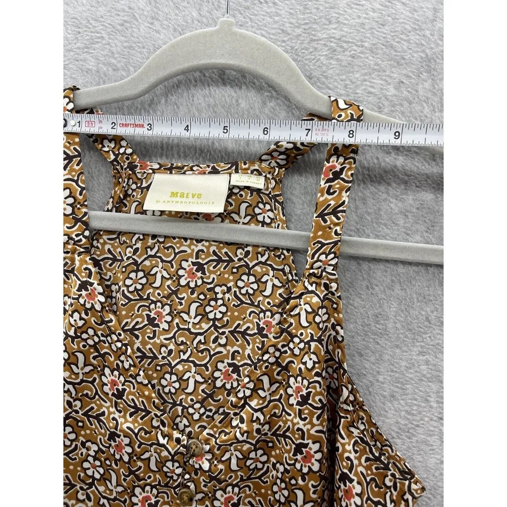 Maeve Anthropologie Women's Blouse Floral Button Down Size 2 Brown Relaxed - Image 9