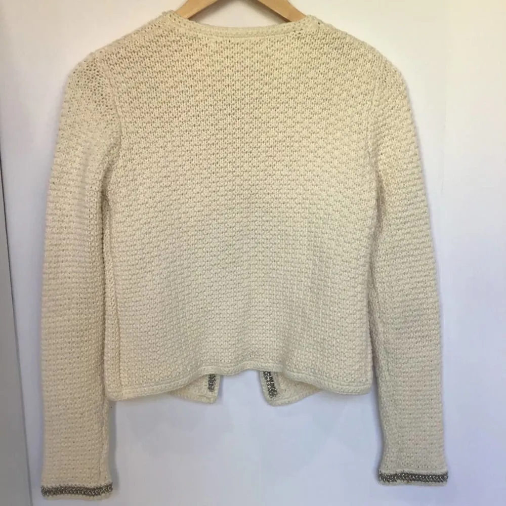 BOSTON PROPER Cotton Jacket Cream Knit XS - Image 2