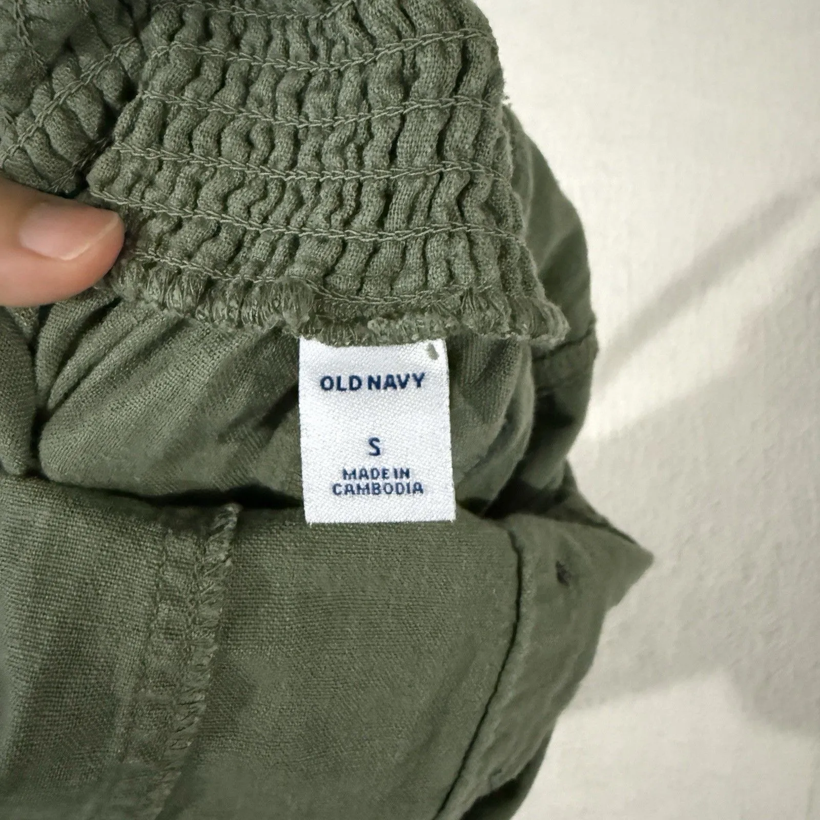 Old Navy Womens Linen Blend Jumpsuit S Adjustable Straps Smocked Green Wide Leg - Image 2