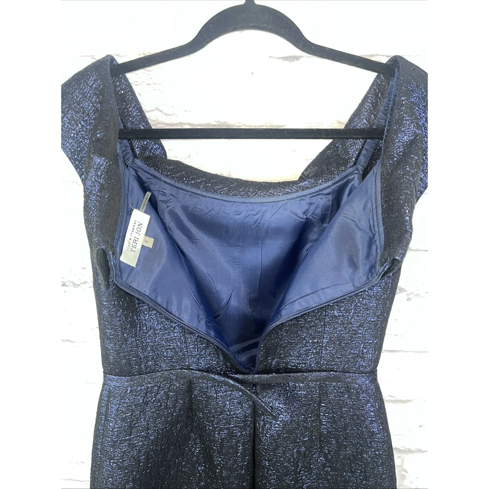 Rickie Freeman x Teri Jon Jacquard Blue Metallic Cocktail Dress Size 6 READ - Image 14