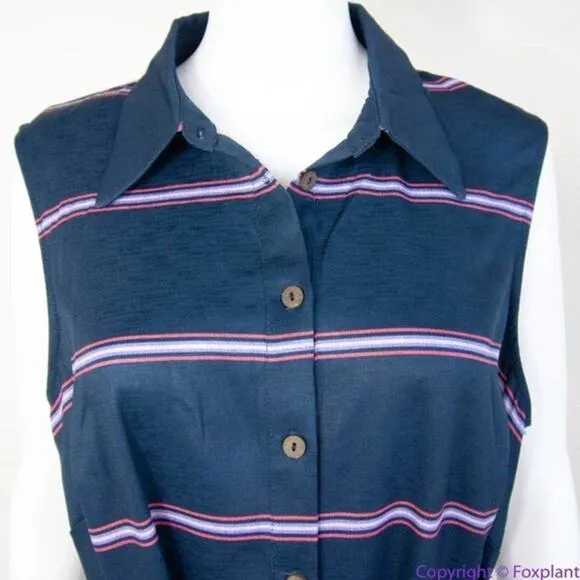 Hutch navy blue stripes shirt dress collar,‎ women size XL - Image 3