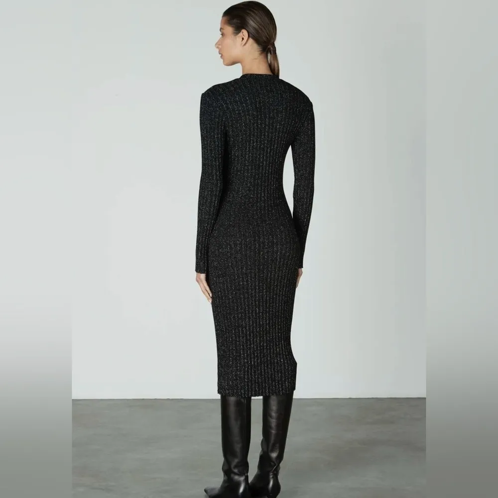 Enza Costa lurex sweater rib cardigan midi dress in BLACK/SILVER Black - Image 2