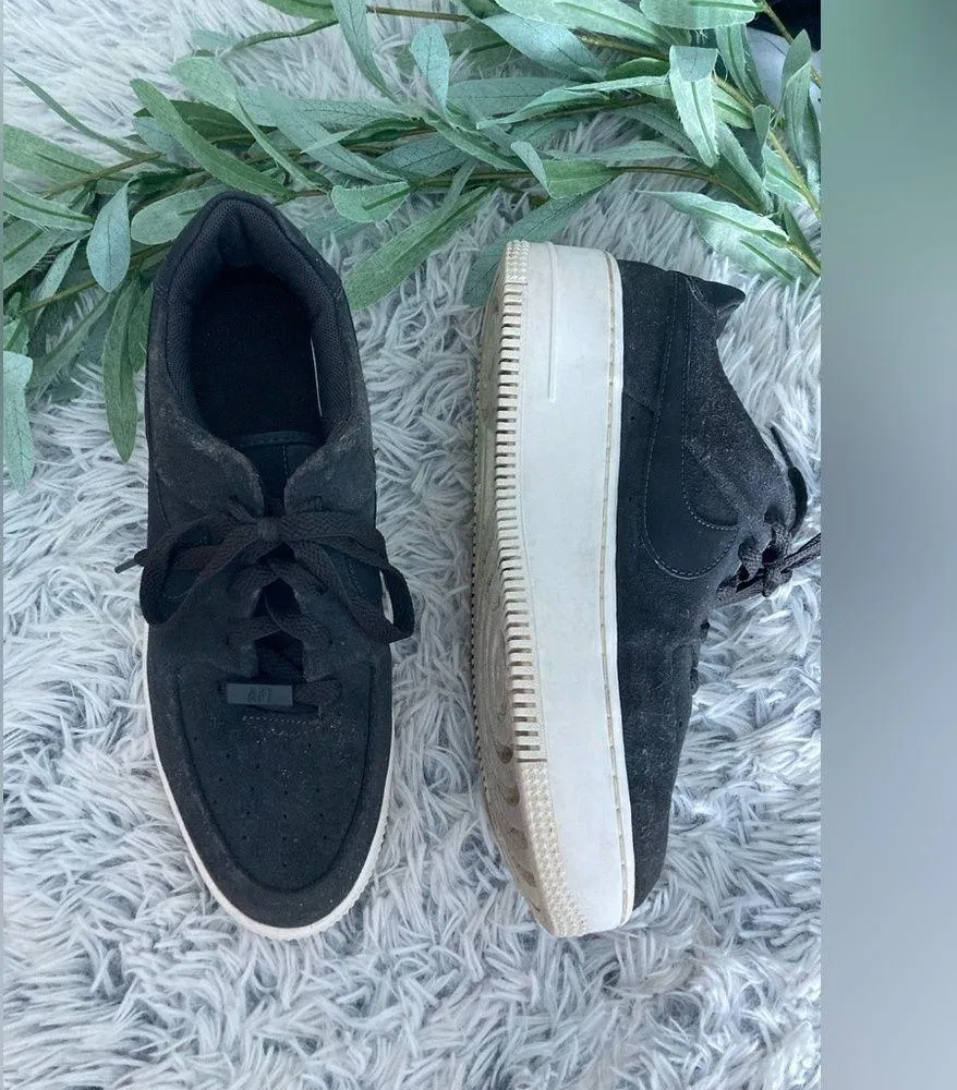 Nike Womens Air Force 1 Sage Night Black Suede Chunky Platform Sneakers - Image 12