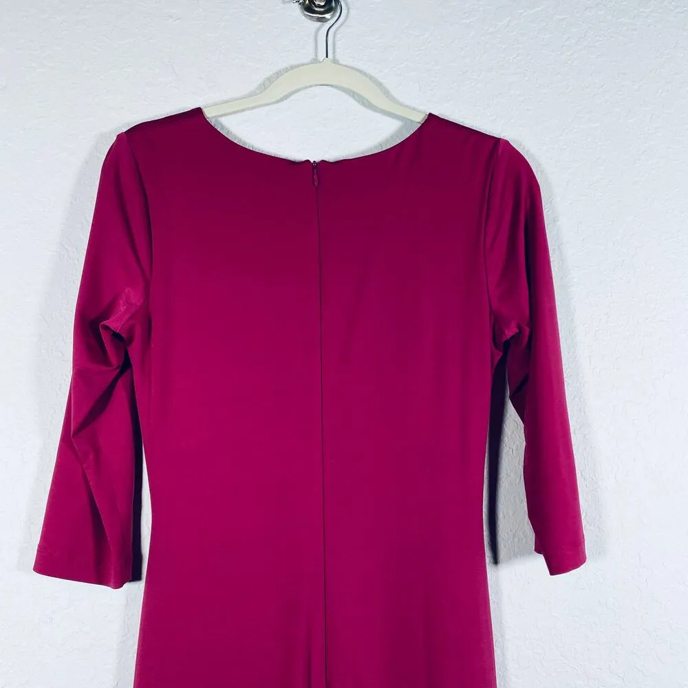 David Meister Women V-Neck Stretch Ruched Cocktail Dress 3/4 sleeve Pink Sz 4 SM - Image 15