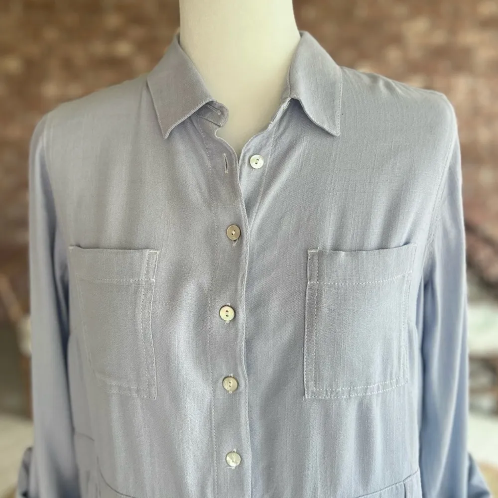 J. Jill Dress Lagenlook Linen Blend Shift Blue XS Casual Vacation Brunch Office - Image 4