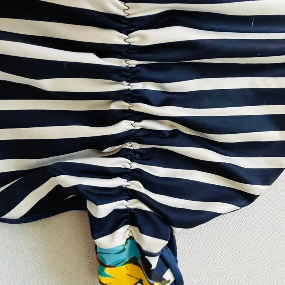 Agua Bendita Bikini Navy White Striped Floral Top and Bottom Swimsuit - Image 7