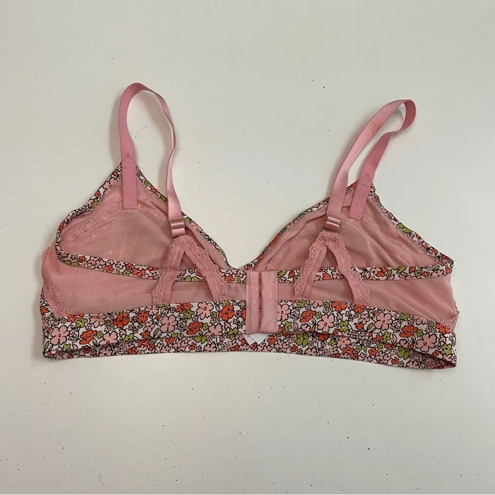 Aerie Bralette Bra Lace Floral Lined Retro Boho Adjustable Straps Band Pink - Image 3