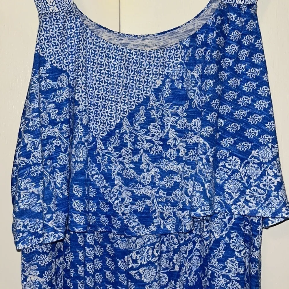 Style & Co Sleeveless Flounce Tiered Top Tank Boho Blue Floral Size Small S - Image 4