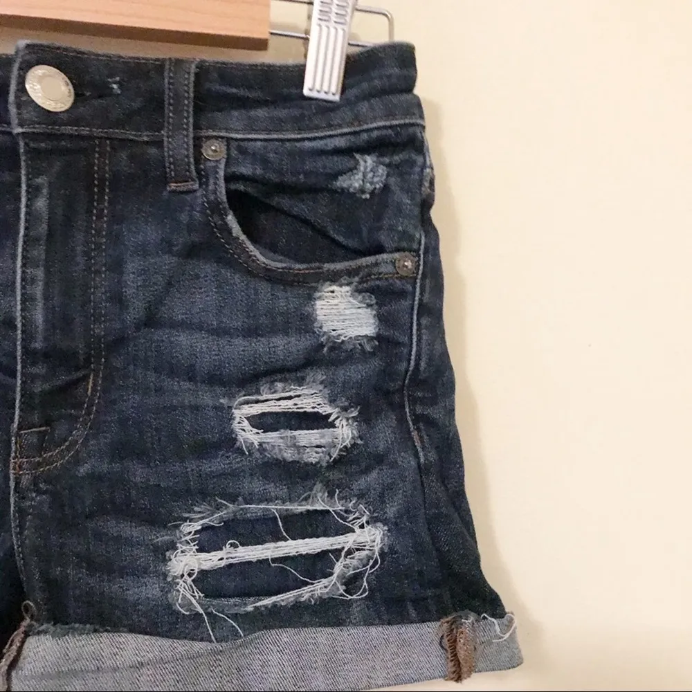 American Eagle Hi Rise Shortie Ripped Stretch High Waist denim jean shorts 4 - Image 3