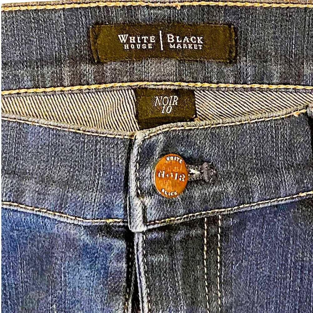 WHITE HOUSE BLACK MARKET Denim Blue Jeans Bottom Slits ~ Women's Size 10 - Image 4