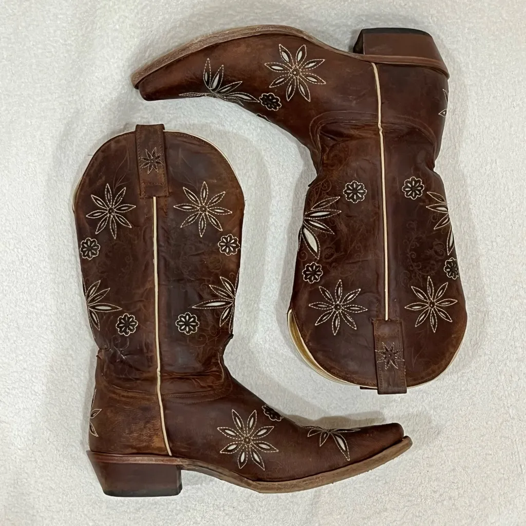 Shyanne Daisy Mae Floral Cut Out Western Cowboy Leather Boots Size 10 - Image 10