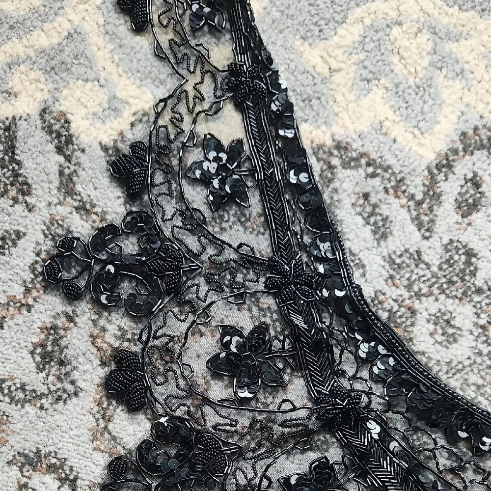 Vintage Nylon Beaded Shoulder Shawl Black - Image 6
