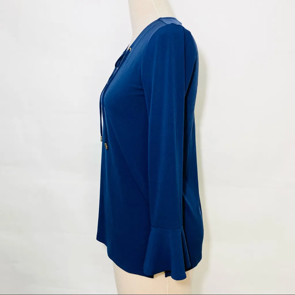 Michael Kors blue lace up cross cross tie long sleeve blouse - Image 2