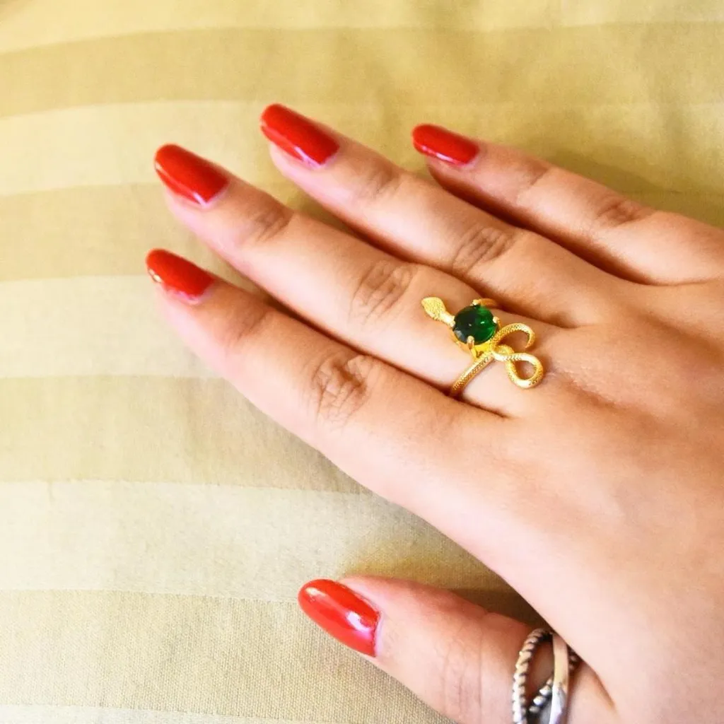 Emerald and Gold Snake Ring Size 6 - Image 2