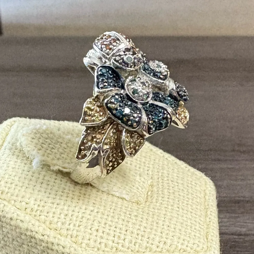 Affinity Diamond Ladybug Sterling Pave Flower Ring Silver - Image 2