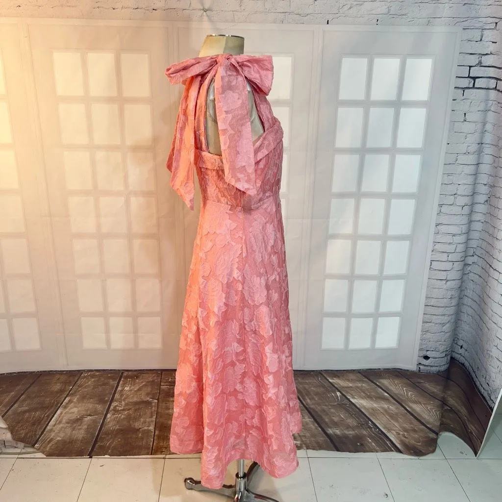 Lulu’s Adorably Admired Light Pink Floral Jacquard Tie-Strap Midi Dress size sma - Image 7