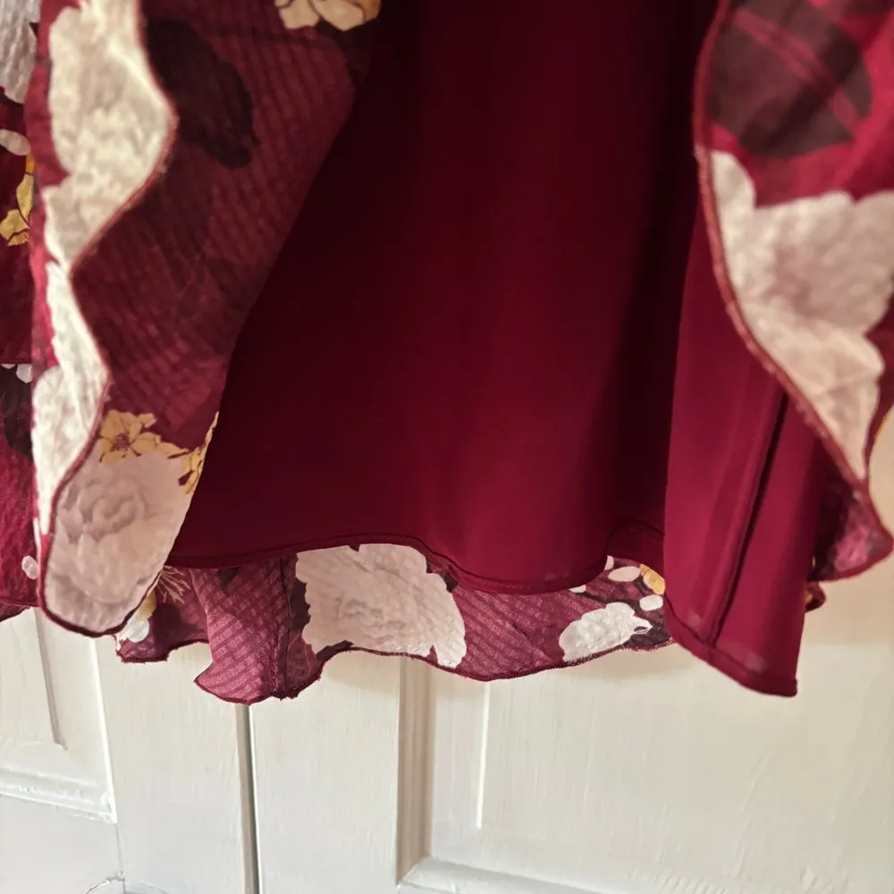 Alice + Olivia Lashay Ruffle Dress Size 4 Red Floral Mini Dres Bow Tie Neck Silk - Image 11