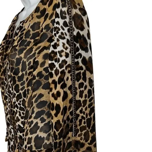 CACHE  Leopard Sheer Blouson Full Zip Front Gold Zipper Tab Sleeve Jacket EUC 12 - Image 6