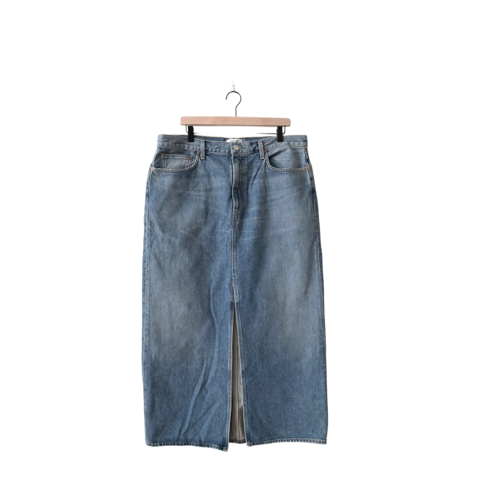 AGOLDE Leif Low Slung Front Slit Maxi Denim Skirt Women's Size 31 - Image 5