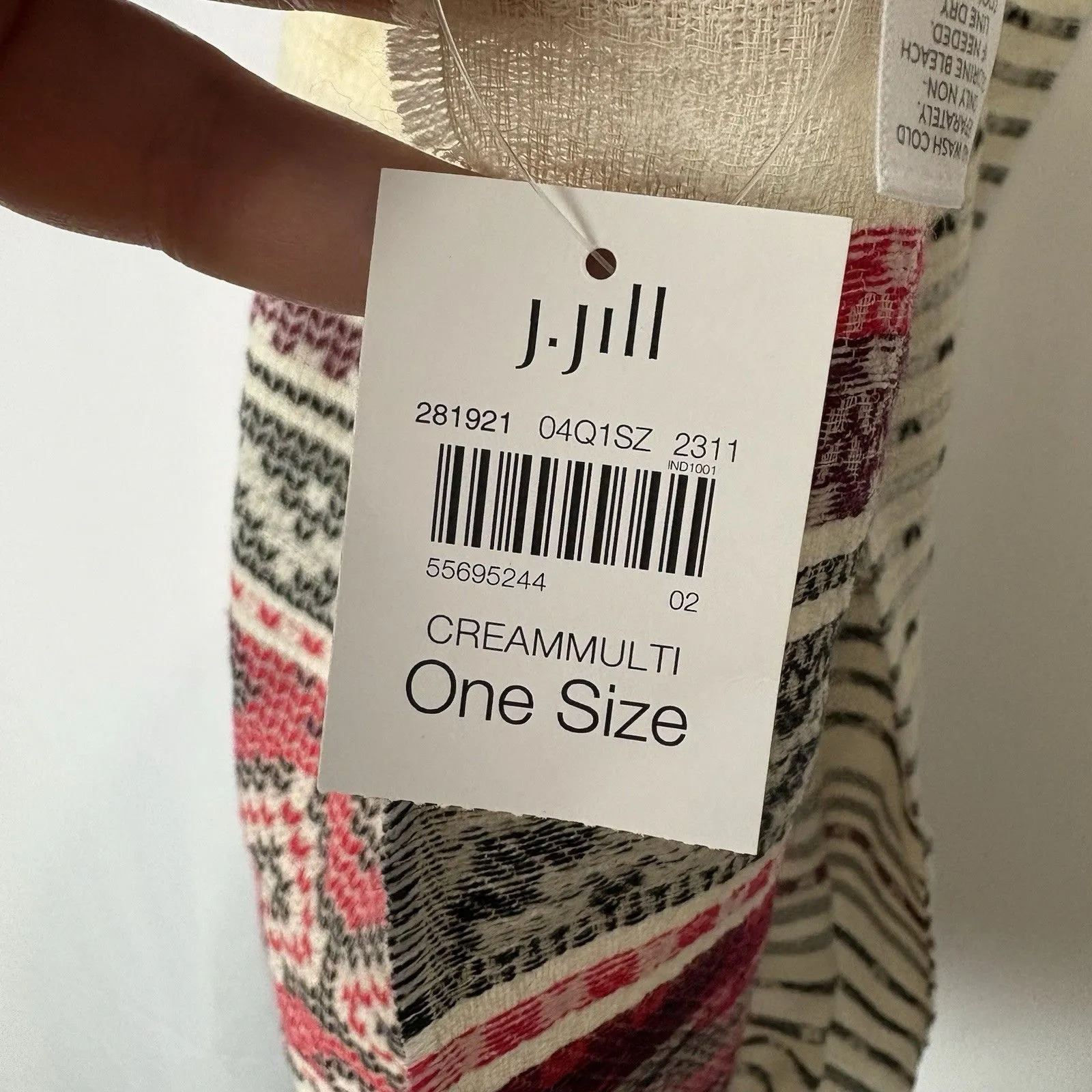 New J.Jill Cream Multi Jacquard Infinity Scarf NWT Cotton Acrylic Fair Isle Soft - Image 3