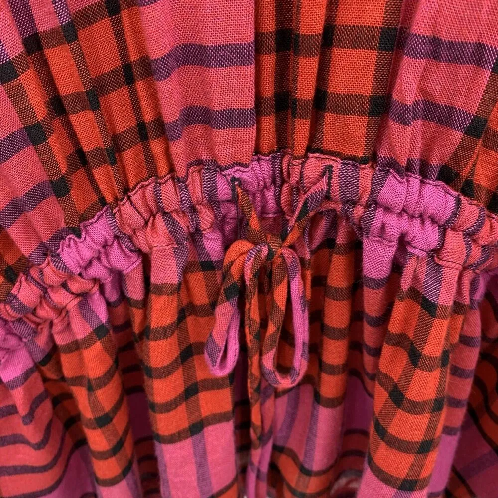 Anthro We The Free People Size XS Shirt Pacific Dawn Red Pink Plaid Ruched NEW - Image 11