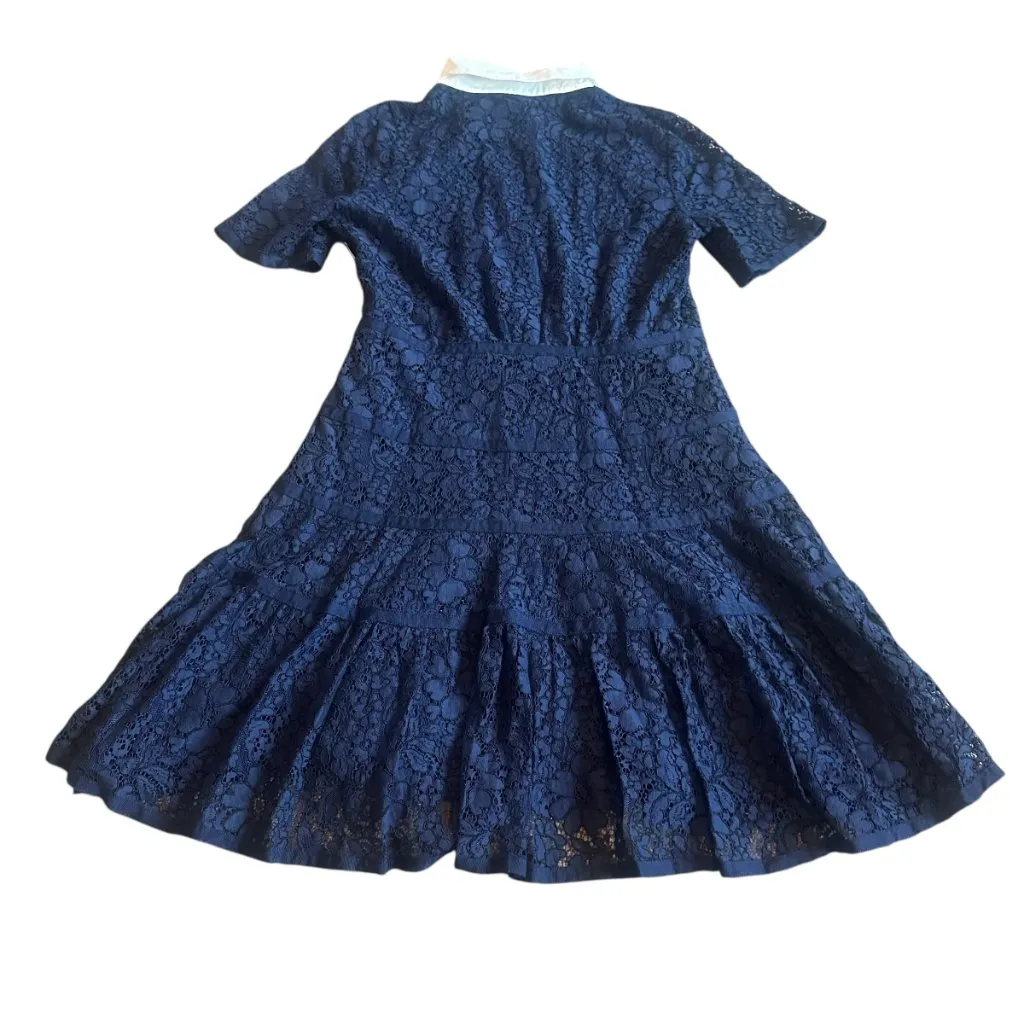 Draper James Meadow Navy Lace Dress White Trim Preppy Tiered Size 8 Women's - Image 9