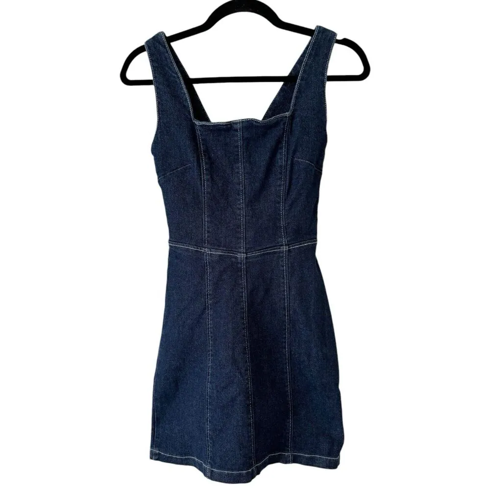 Tiger Mist Blue Denim Square Neck Sleeveless Sheath Mini Dress Size XS - Image 3