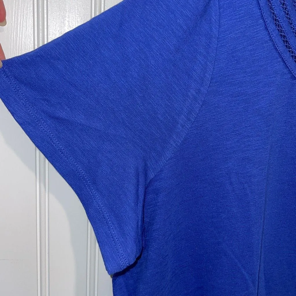 Talbots Short Sleeve Round Neck‎ LATTICE-TRIM TEE Royal Blue NWT 2XP - Image 6