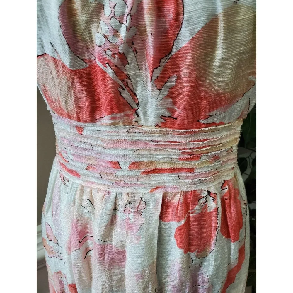 Loft Women's Multicolor Floral Linen Round Neck Sleeveless Knee Length Dress 6 - Image 3